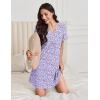 Ekouaer Nightgowns for Women Cotton Night Gowns Pleated Nightshirts Henley V Neck Sleepshirts Short Sleeve Sleepwear(Purple & Blue Dots)