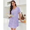 Ekouaer Nightgowns for Women Cotton Night Gowns Pleated Nightshirts Henley V Neck Sleepshirts Short Sleeve Sleepwear(Purple & Blue Dots)