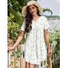 Ekouaer Nightgowns for Women Cotton Night Gowns Pleated Nightshirts Henley V Neck Sleepshirts Short Sleeve Sleepwear(White Pink & Lilac Florals)