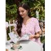 Ekouaer Nightgowns for Women Cotton Night Gowns Pleated Nightshirts Henley V Neck Sleepshirts Short Sleeve Sleepwear(White Pink Florals)