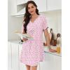 Ekouaer Nightgowns for Women Cotton Night Gowns Pleated Nightshirts Henley V Neck Sleepshirts Short Sleeve Sleepwear(White Pink Florals)