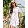 Ekouaer Nightgowns for Women Cotton Night Gowns Pleated Nightshirts Henley V Neck Sleepshirts Short Sleeve Sleepwear(White Pink Line Florals)