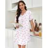 Ekouaer Nightgowns for Women Cotton Night Gowns Pleated Nightshirts Henley V Neck Sleepshirts Short Sleeve Sleepwear(White Pink Line Florals)