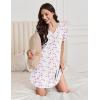 Ekouaer Nightgowns for Women Cotton Night Gowns Pleated Nightshirts Henley V Neck Sleepshirts Short Sleeve Sleepwear(White Pink Line Florals)