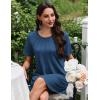 Ekouaer Nightgowns for Women Pleated Nightshirts Short Sleeve Sleepshirts Crew Neck Sleepwear Soft Night Gown Sleepdress(Dark Blue)