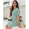Ekouaer Nightgowns for Women Pleated Nightshirts Short Sleeve Sleepshirts Crew Neck Sleepwear Soft Night Gown Sleepdress(Green White Florals)