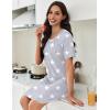 Ekouaer Nightgowns for Women Pleated Nightshirts Short Sleeve Sleepshirts Crew Neck Sleepwear Soft Night Gown Sleepdress(Light Grey White Star)