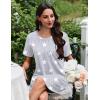 Ekouaer Nightgowns for Women Pleated Nightshirts Short Sleeve Sleepshirts Crew Neck Sleepwear Soft Night Gown Sleepdress(Light Grey White Star)