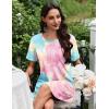 Ekouaer Nightgowns for Women Pleated Nightshirts Short Sleeve Sleepshirts Crew Neck Sleepwear Soft Night Gown Sleepdress(Pink & Blue Tie Dye)