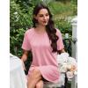 Ekouaer Nightgowns for Women Pleated Nightshirts Short Sleeve Sleepshirts Crew Neck Sleepwear Soft Night Gown Sleepdress(Pink)