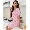 Ekouaer Nightgowns for Women Pleated Nightshirts Short Sleeve Sleepshirts Crew Neck Sleepwear Soft Night Gown Sleepdress(Pink White Florals)