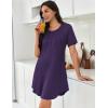 Ekouaer Nightgowns for Women Pleated Nightshirts Short Sleeve Sleepshirts Crew Neck Sleepwear Soft Night Gown Sleepdress(Purple)