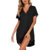 Ekouaer Nightgowns for Women Soft Cotton Sleep Shirt Short Sleeve Button Down Nightshirt(Black)