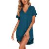 Ekouaer Nightgowns for Women Soft Cotton Sleep Shirt Short Sleeve Button Down Nightshirt(Blue Green)