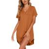 Ekouaer Nightgowns for Women Soft Cotton Sleep Shirt Short Sleeve Button Down Nightshirt(Brick Red)