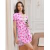 Ekouaer Nightgowns for Women Soft Cotton Sleep Shirt Short Sleeve Button Down Nightshirt(Dark Pink Bow)