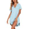 Ekouaer Nightgowns for Women Soft Cotton Sleep Shirt Short Sleeve Button Down Nightshirt(Light Blue)