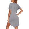 Ekouaer Nightgowns for Women Soft Cotton Sleep Shirt Short Sleeve Button Down Nightshirt(Light Grey)