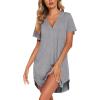 Ekouaer Nightgowns for Women Soft Cotton Sleep Shirt Short Sleeve Button Down Nightshirt(Light Grey)