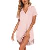 Ekouaer Nightgowns for Women Soft Cotton Sleep Shirt Short Sleeve Button Down Nightshirt(Light Pink)