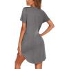 Ekouaer Nightgowns for Women Soft Cotton Sleep Shirt Short Sleeve Button Down Nightshirt(Medium Grey)