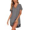 Ekouaer Nightgowns for Women Soft Cotton Sleep Shirt Short Sleeve Button Down Nightshirt(Medium Grey)