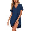 Ekouaer Nightgowns for Women Soft Cotton Sleep Shirt Short Sleeve Button Down Nightshirt(Navy Blue)