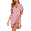 Ekouaer Nightgowns for Women Soft Cotton Sleep Shirt Short Sleeve Button Down Nightshirt(Pink)