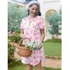 Ekouaer Nightgowns for Women Soft Cotton Sleep Shirt Short Sleeve Button Down Nightshirt(Pink Bow)
