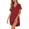 Ekouaer Nightgowns for Women Soft Cotton Sleep Shirt Short Sleeve Button Down Nightshirt(Wine Red)