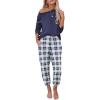 Ekouaer Pajama Sets for Women 2 Piece Plaid Pjs Long Sleeve Lounge Sets Comfy Gingham Nightwear with Pockets(Dark Blue Plaid)