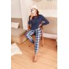 Ekouaer Pajama Sets for Women 2 Piece Plaid Pjs Long Sleeve Lounge Sets Comfy Gingham Nightwear with Pockets(Dark Blue Plaid)