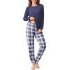 Ekouaer Pajama Sets for Women 2 Piece Plaid Pjs Long Sleeve Lounge Sets Comfy Gingham Nightwear with Pockets(Dark Blue Plaid)