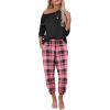 Ekouaer Pajama Sets for Women 2 Piece Plaid Pjs Long Sleeve Lounge Sets Comfy Gingham Nightwear with Pockets(Dark Pink Plaid)