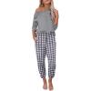 Ekouaer Pajama Sets for Women 2 Piece Plaid Pjs Long Sleeve Lounge Sets Comfy Gingham Nightwear with Pockets(Grey and White Plaid)