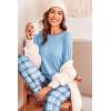 Ekouaer Pajama Sets for Women 2 Piece Plaid Pjs Long Sleeve Lounge Sets Comfy Gingham Nightwear with Pockets(Light Blue Plaid)