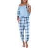 Ekouaer Pajama Sets for Women 2 Piece Plaid Pjs Long Sleeve Lounge Sets Comfy Gingham Nightwear with Pockets(Light Blue Plaid)