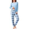Ekouaer Pajama Sets for Women 2 Piece Plaid Pjs Long Sleeve Lounge Sets Comfy Gingham Nightwear with Pockets(Light Blue Plaid)