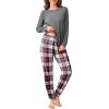 Ekouaer Pajama Sets for Women 2 Piece Plaid Pjs Long Sleeve Lounge Sets Comfy Gingham Nightwear with Pockets(Red and Grey Plaid)