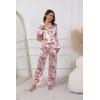 Ekouaer Pajamas For Women Set Silk Pjs 2 Piece Satin Sleepwear Long Sleeve Button Down Lounge Sets With Pant(Pink With Tiger)