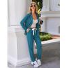 Ekouaer Pajamas Set Long Sleeve Sleepwear Womens Button Down Nightwear Soft Pj Loungewear with Pockets(Blue Green)