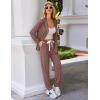 Ekouaer Pajamas Set Long Sleeve Sleepwear Womens Button Down Nightwear Soft Pj Loungewear with Pockets(Brown)