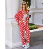 Ekouaer Pajamas Set Long Sleeve Sleepwear Womens Button Down Nightwear Soft Pj Loungewear with Pockets(Christmas Red With Santa Pattern)