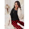 Ekouaer Pajamas Set for Women Soft Comfy Pjs Sets Long Sleeve Sleepwear Loungewear S-XXL(Black Plaid)