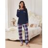 Ekouaer Pajamas Set for Women Soft Comfy Pjs Sets Long Sleeve Sleepwear Loungewear S-XXL(Navy Plaid)