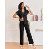 Ekouaer Pajamas for Women Set Button Up Sleepwear Cute Pjs Ruffle Sleeve Notch Collar Loungewear with Long Pants S-XXL(Black)