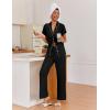 Ekouaer Pajamas for Women Set Button Up Sleepwear Cute Pjs Ruffle Sleeve Notch Collar Loungewear with Long Pants S-XXL(Black)