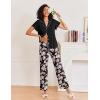 Ekouaer Pajamas for Women Set Button Up Sleepwear Cute Pjs Ruffle Sleeve Notch Collar Loungewear with Long Pants S-XXL(Black Floral)