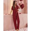 Ekouaer Pajamas for Women Set Button Up Sleepwear Cute Pjs Ruffle Sleeve Notch Collar Loungewear with Long Pants S-XXL(Burgundy)