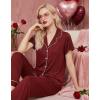 Ekouaer Pajamas for Women Set Button Up Sleepwear Cute Pjs Ruffle Sleeve Notch Collar Loungewear with Long Pants S-XXL(Burgundy)